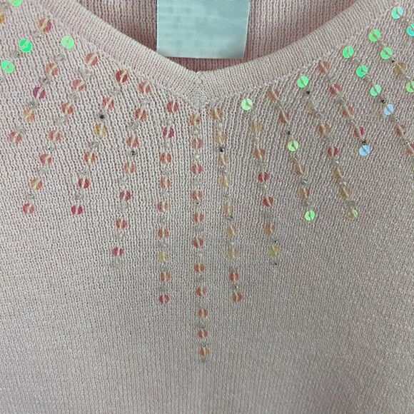 Sag Harbor Sequins Ice Pink V Neck Sweater Size Large - Picture 4 of 5